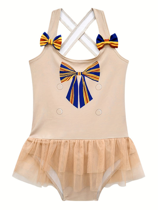 Girl's Preppy Style Bowknot Print Tankini Swimsuit