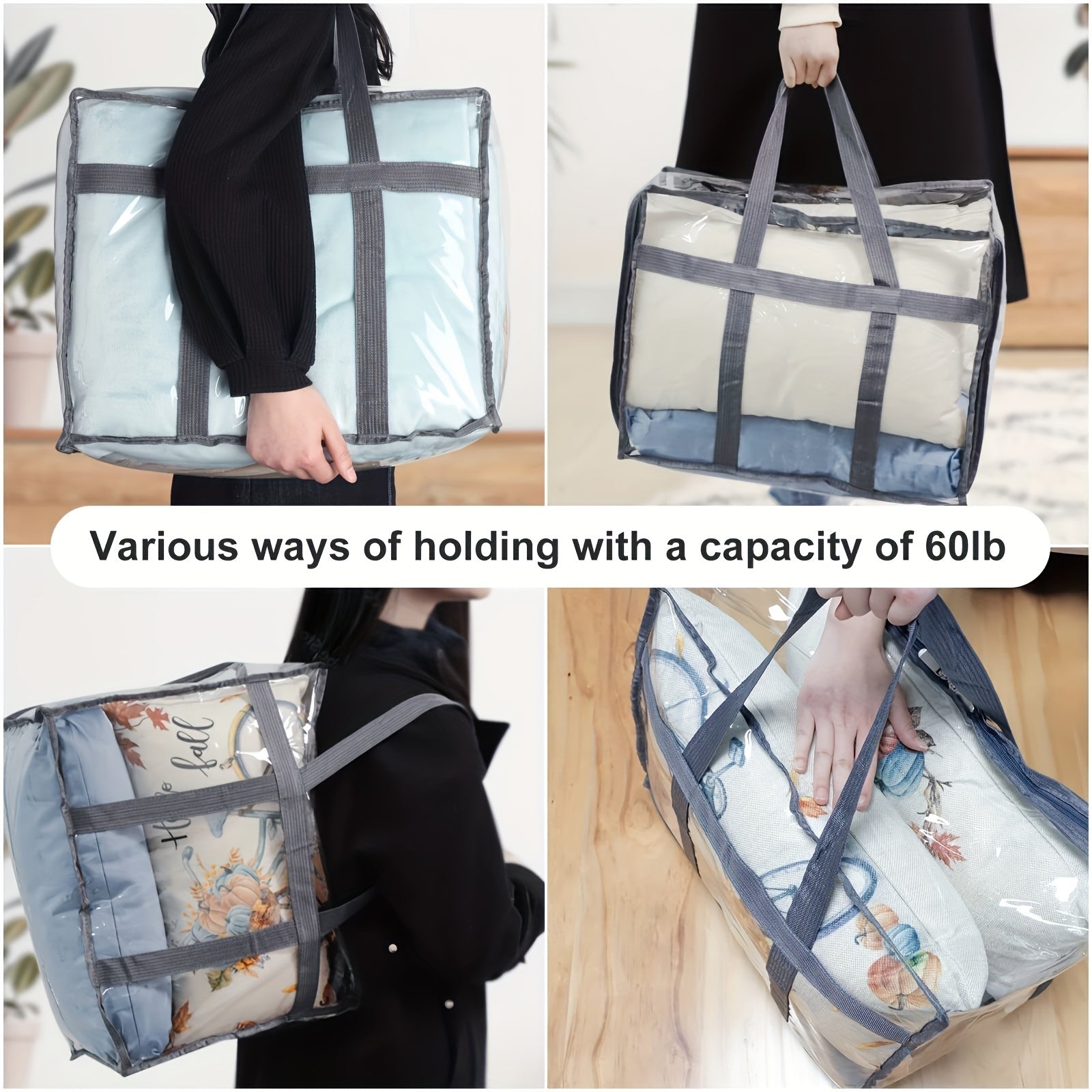 2pcs Transparent PVC Storage Bags Space Saving Storage Room Decor