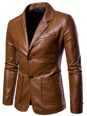 Men's Leather Lapel Zipper Up Jacket for Autumn Winter Wear