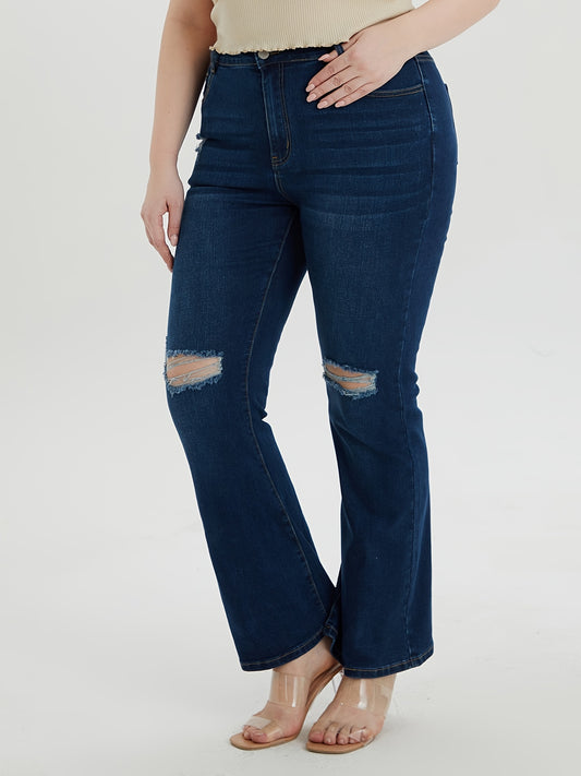  Women's Washed Ripped Flared Leg Jeans