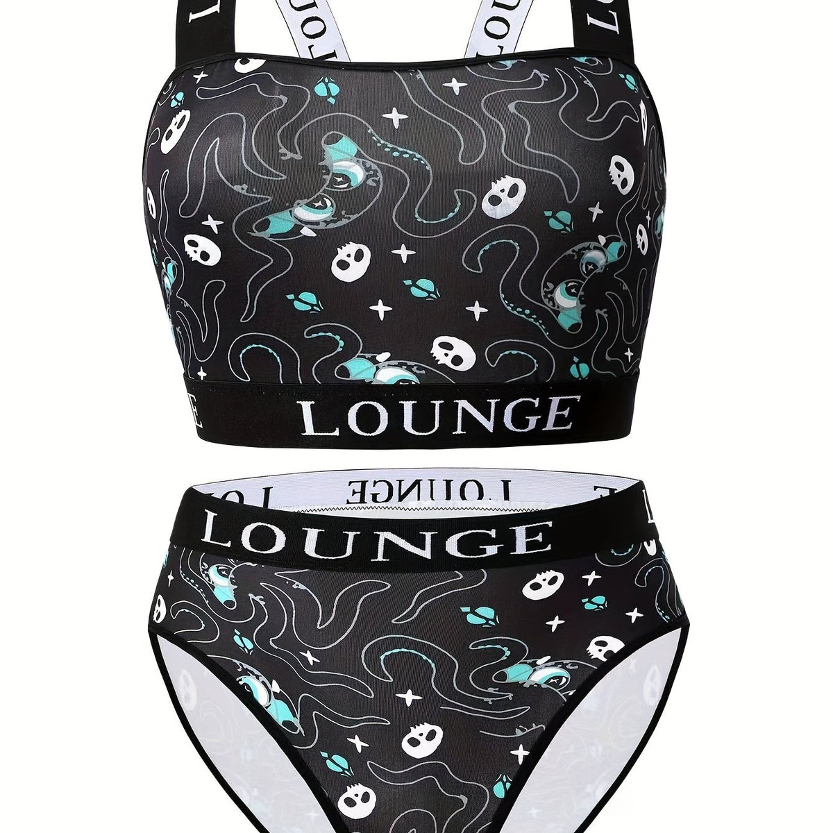  Gothic Halloween Underwear Set Octopus Skull Print Bra