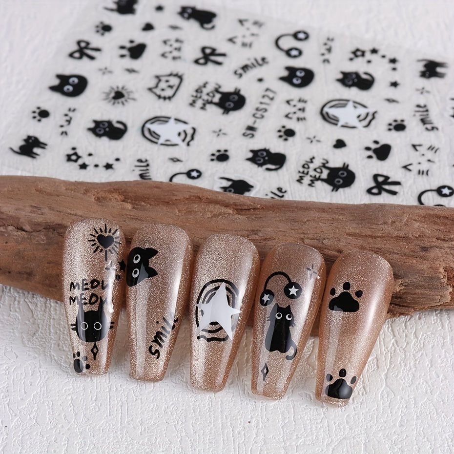 Cartoon Cat Nail Art Stickers Self Adhesive Nail Decals for Nail Decoration
