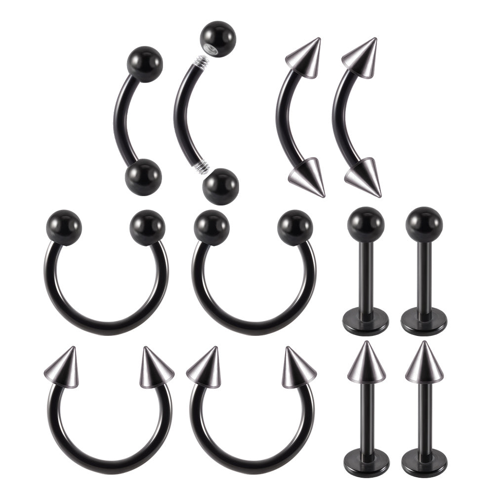 12PC Stainless Steel Body Piercing Jewelry Set 16G Nose Lip Tongue Cartilage