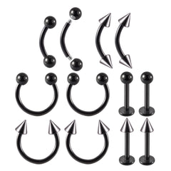12PC Stainless Steel Body Piercing Jewelry Set 16G Nose Lip Tongue Cartilage