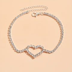 Rhinestone Chain Love Anklet Beach Silver Anklet