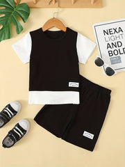 Boys Block T Shirt And Shorts Set Casual Short Sleeve Top And Pants