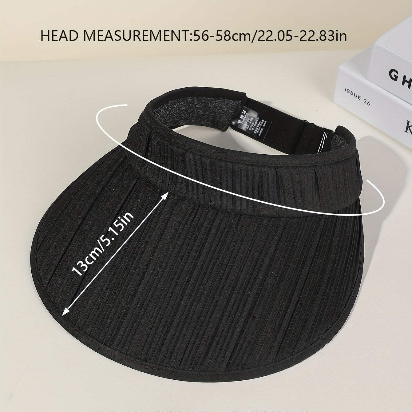 Striped Pleated Visor Hat Solid Wide Brim UV Protection Sun Hat for Women
