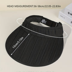 Striped Pleated Visor Hat Solid Wide Brim UV Protection Sun Hat for Women