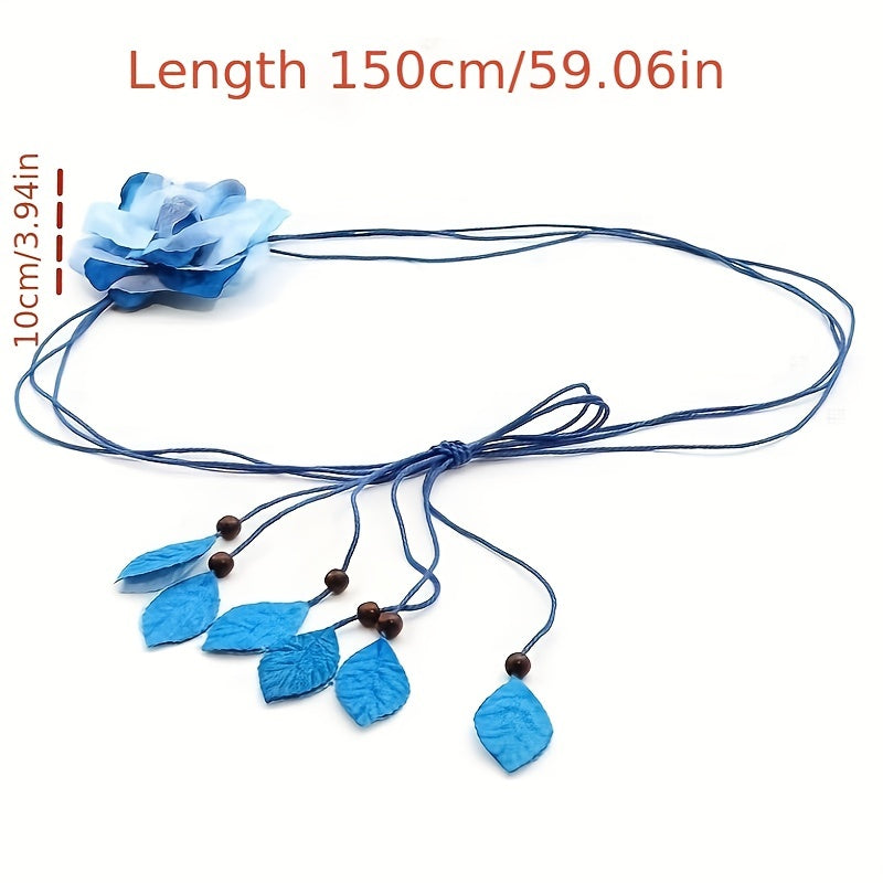 Chiffon Tie Dye Flower Sash Belt Leaf Pendant Tassel Bowknot Tied Belt