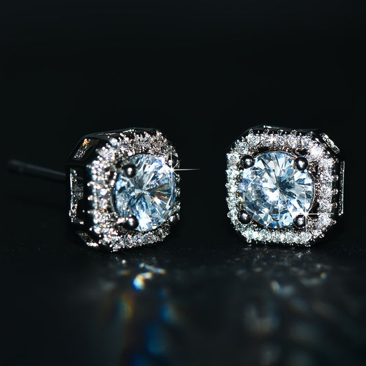 Zircon Square Post Stud Earrings - Women's Daily Clothing Accessory