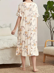 Floral Print NightDress Short Sleeve Ruffle Pajama Dress
