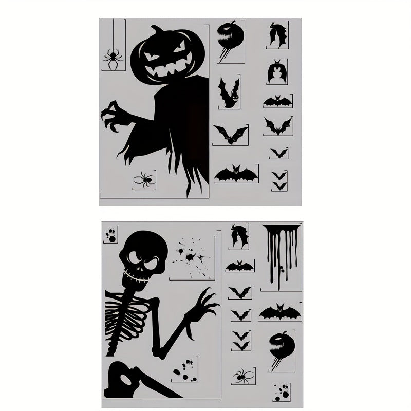 2pcs Halloween Window Stickers Pumpkin Skull Static Stickers