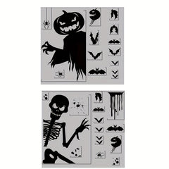 2pcs Halloween Window Stickers Pumpkin Skull Static Stickers