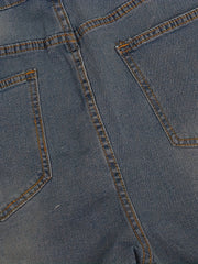  Ripped Button Up High Stretch Denim Shorts