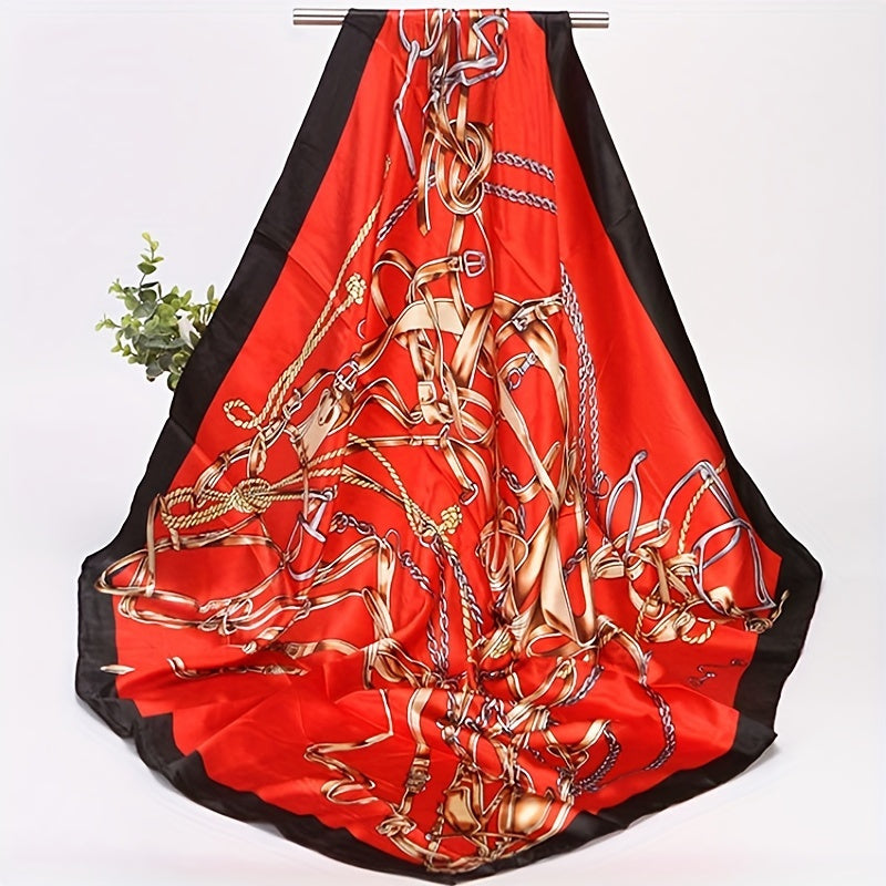 Satin Vintage Chain Print Bandana Shawl Square Scarf
