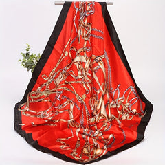 Satin Vintage Chain Print Bandana Shawl Square Scarf