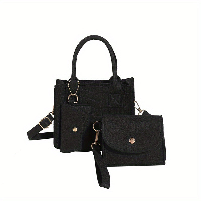 Felt Square Shoulder Bag with Mini Purses