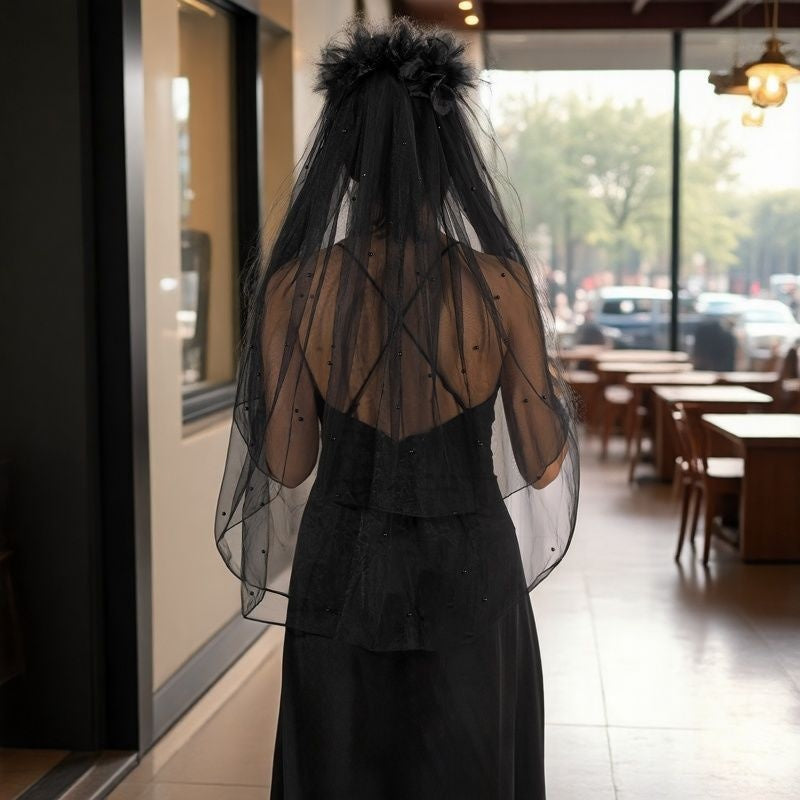 Vintage Bridal Veil Gothic Wedding Hair Accessory with Comb Attachment