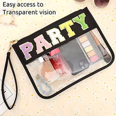 Chenille Letter Patch PVC Pouch Zipper Cosmetic Bag