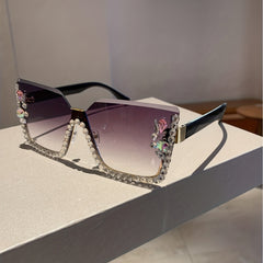 Square Rimless Sunglasses Rhinestone UV400 Shades