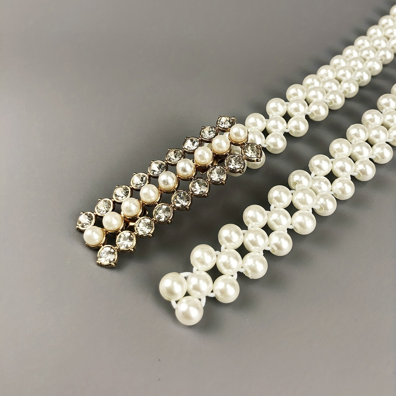 Rhinestone Faux Pearl Belt Elastic Waistband Women Casual Dress Girdle