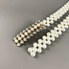 Rhinestone Faux Pearl Belt Elastic Waistband Women Casual Dress Girdle