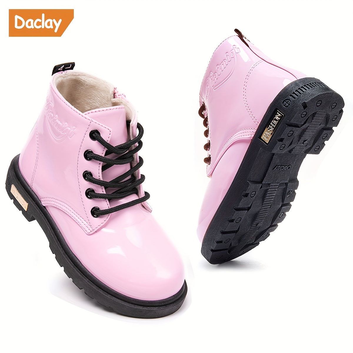 Daclay Kids Boots Soft Fleece Lining Durable Rubber Soles Mid Calf Lace up