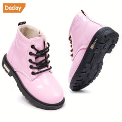 Daclay Kids Boots Soft Fleece Lining Durable Rubber Soles Mid Calf Lace up