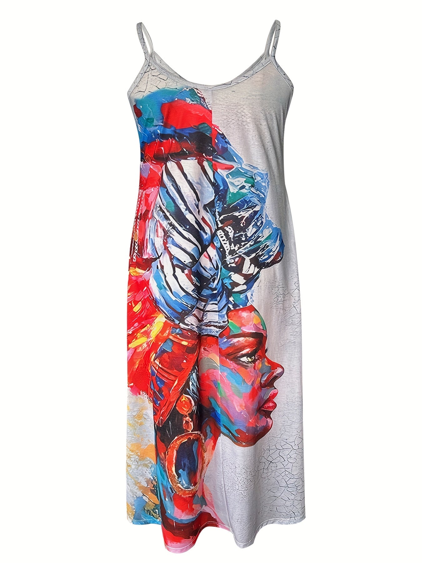  Figure Print V Neck Maxi Cami Dress