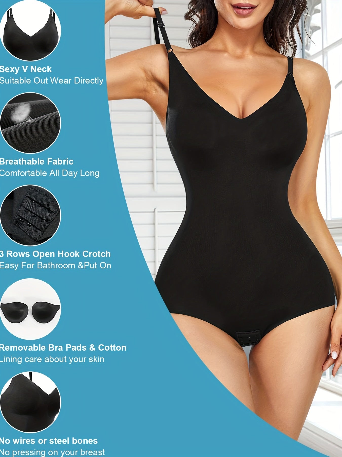Full Body Shapewear Trainer Bodysuit V Neck Jumpsuits Tummy Control