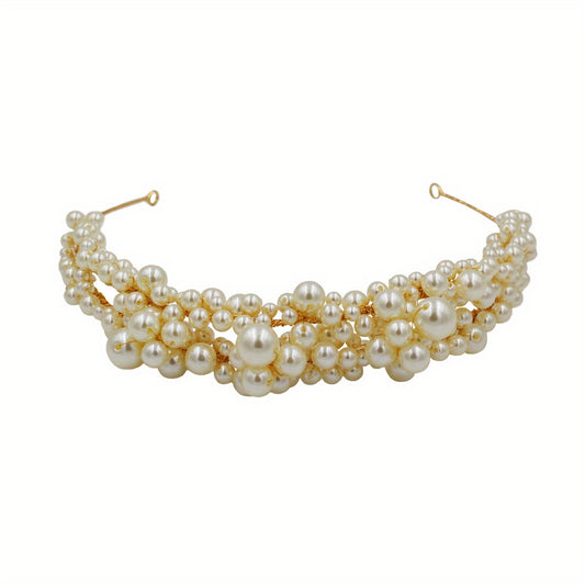 Vintage Beaded Headband for Wedding, Faux Pearl Head Jewelry