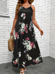  Floral Print V Neck Maxi Cami Dress