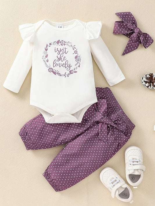 Baby Girl's Cotton Ruffle Bodysuit & Polka Dot Pants Set