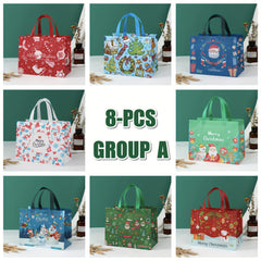 8pcs Christmas Gift Bags Reusable Grocery Bags Multifunctional Non Woven