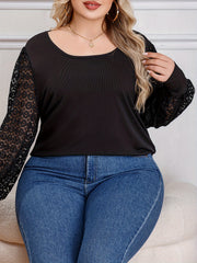  Lace Sleeve Round Neck Top