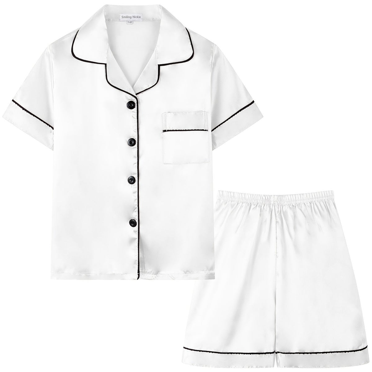 Girls Pajamas Set V Neck Button Short Sleeve Top & Shorts Kids Summer Outfit