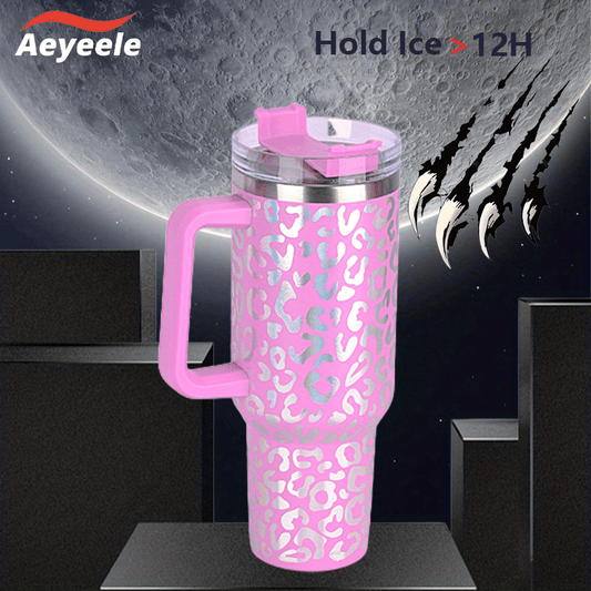 Leopard Print Insulated Water Bottle 40oz Stainless Steel Portable Tumbler