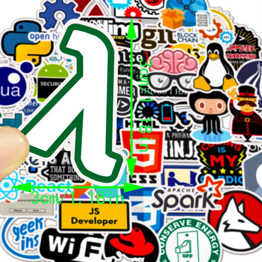50pcs Cartoon Programmer Stickers Waterproof Vinyl Tech Designs for Water Bottle
