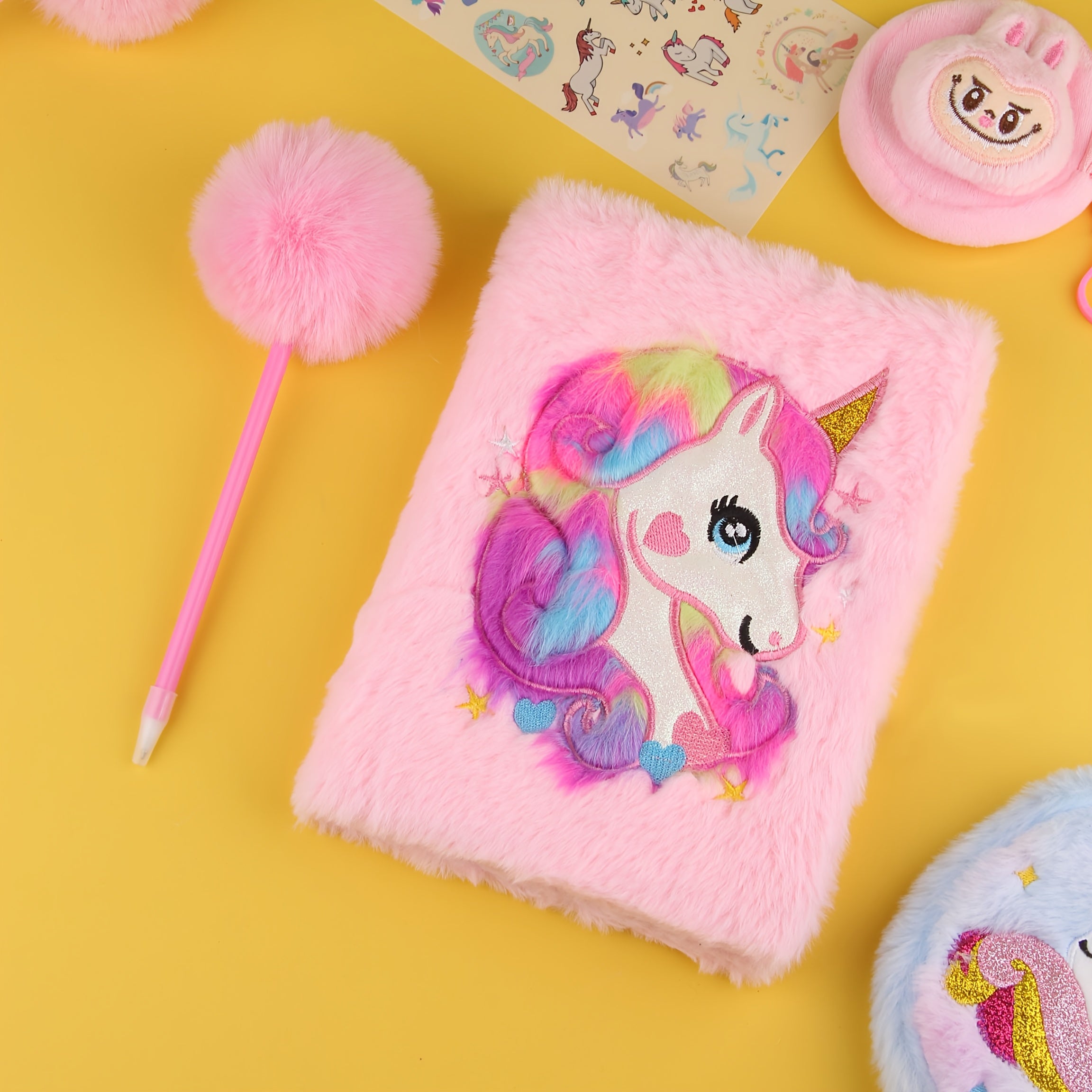 Cartoon Plush Notebook Pink Fantasy Purple 80 Sheets