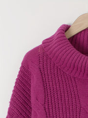  Casual Sweater Women's Plus Solid Cable Lantern Sleeve High Neck Jumpe