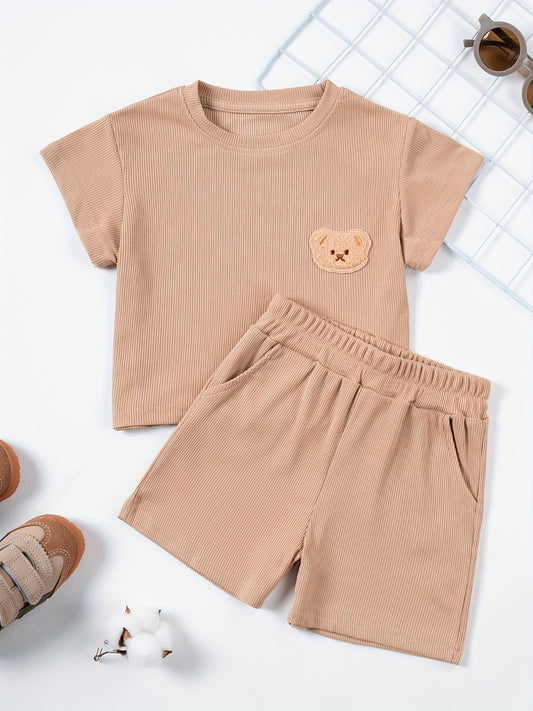 2pcs Baby Boys Bear T-shirt & Shorts Set for Summer