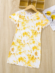 Girls Flowers Print Slim Dress Kids Summer Clothes