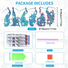 6packs Diamond Painting Bookmarks With Tassels DIY, Resin Water Drill Peacock Fe