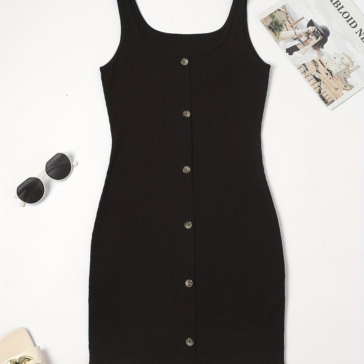  Ribbed Knit Scoop Neck Tank Dress