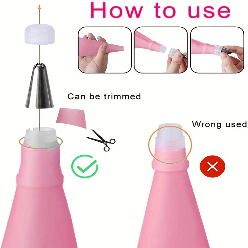 21pcs Piping Bags And Tips Set - Reusable Silicone Pastry Bag With Stainless Ste