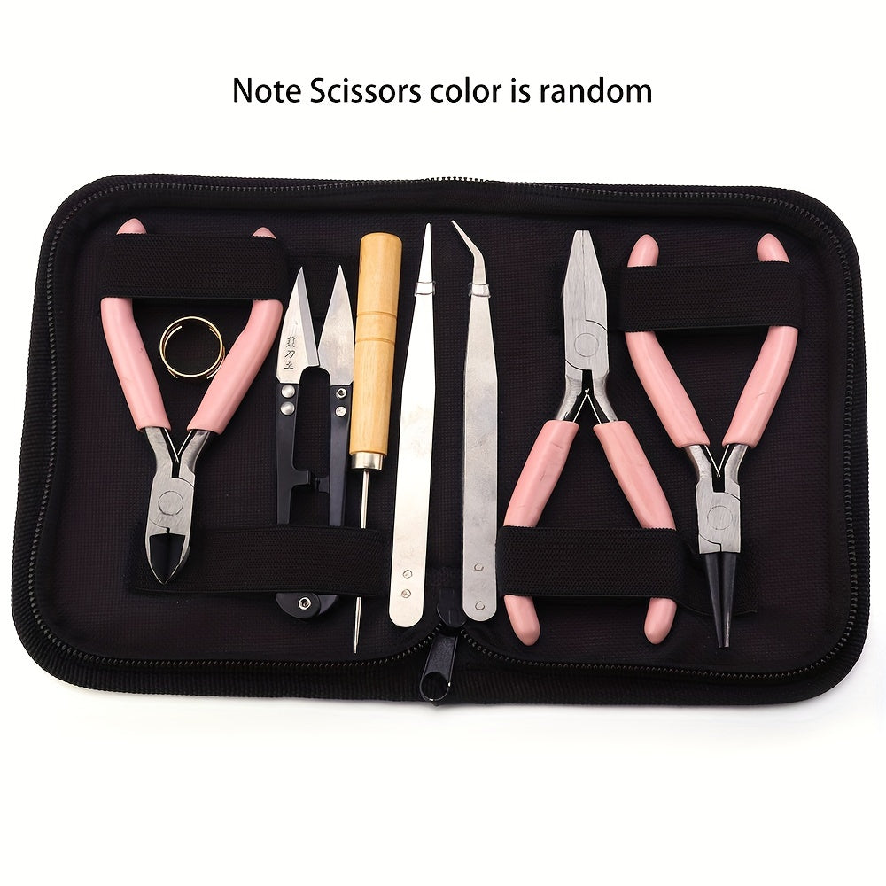 DIY Jewelry Making Tool Set 8pc Pliers Scissor Tweezers Jump Ring Opener Awl