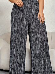 Print Elastic Drawstring Wide Leg Trousers
