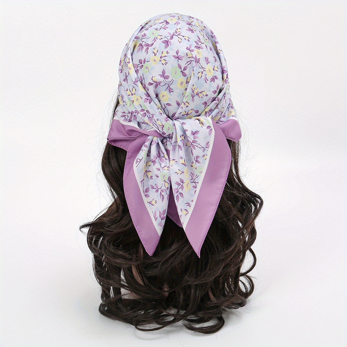 Purple Floral Print Bandana Satin Square Scarf Neckerchief Head Wrap