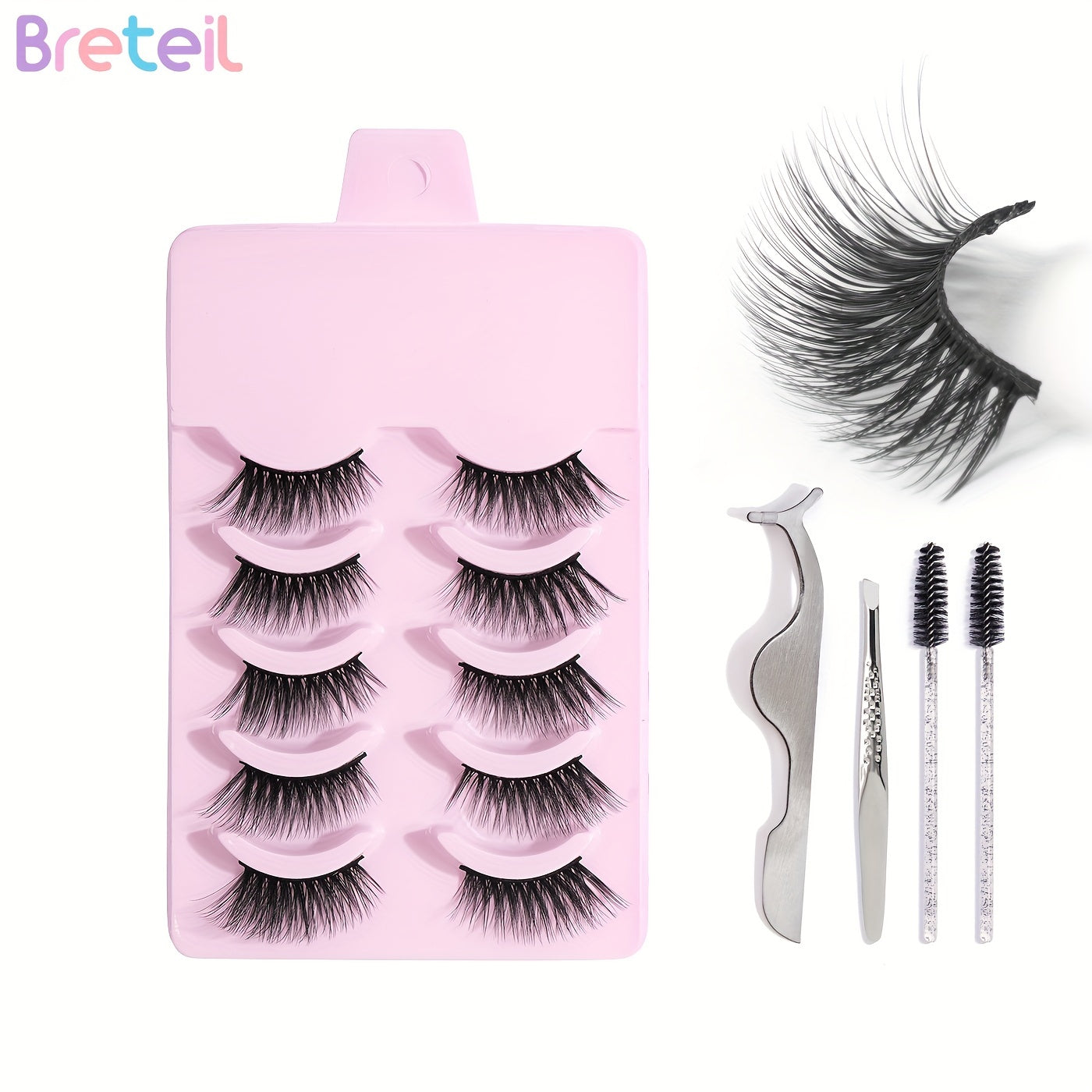 5 Pairs Thick Half Eye Lashes Wispy Fluffy False Eyelashes with Tools