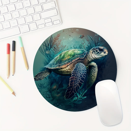 Sea Turtle And Coral Round Mouse Pad Non Slip Rubber Base 7.87 x 7.87 x 0.1inch